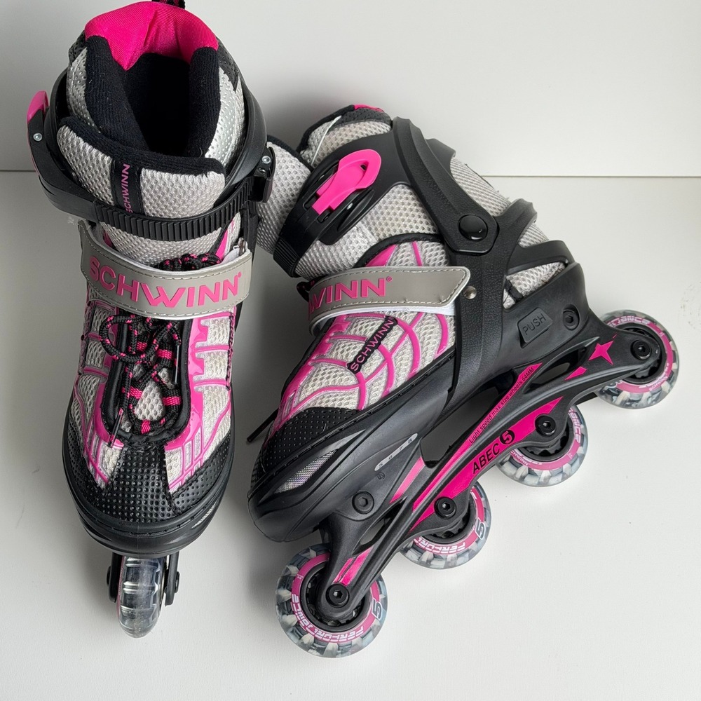 Schwinn Adjustable Inline Skates Kids Size 5-8 Pink Black ABEC 5 Roller Blades